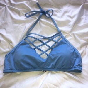 Blue strappy bikini top